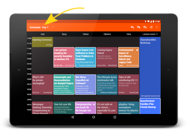 Grid schedule view on a tablet
