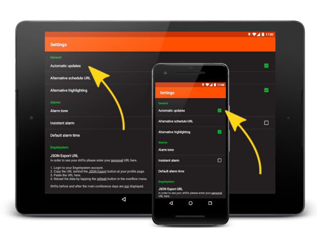 Automatic updates settings on a smartphone and on a tablet   